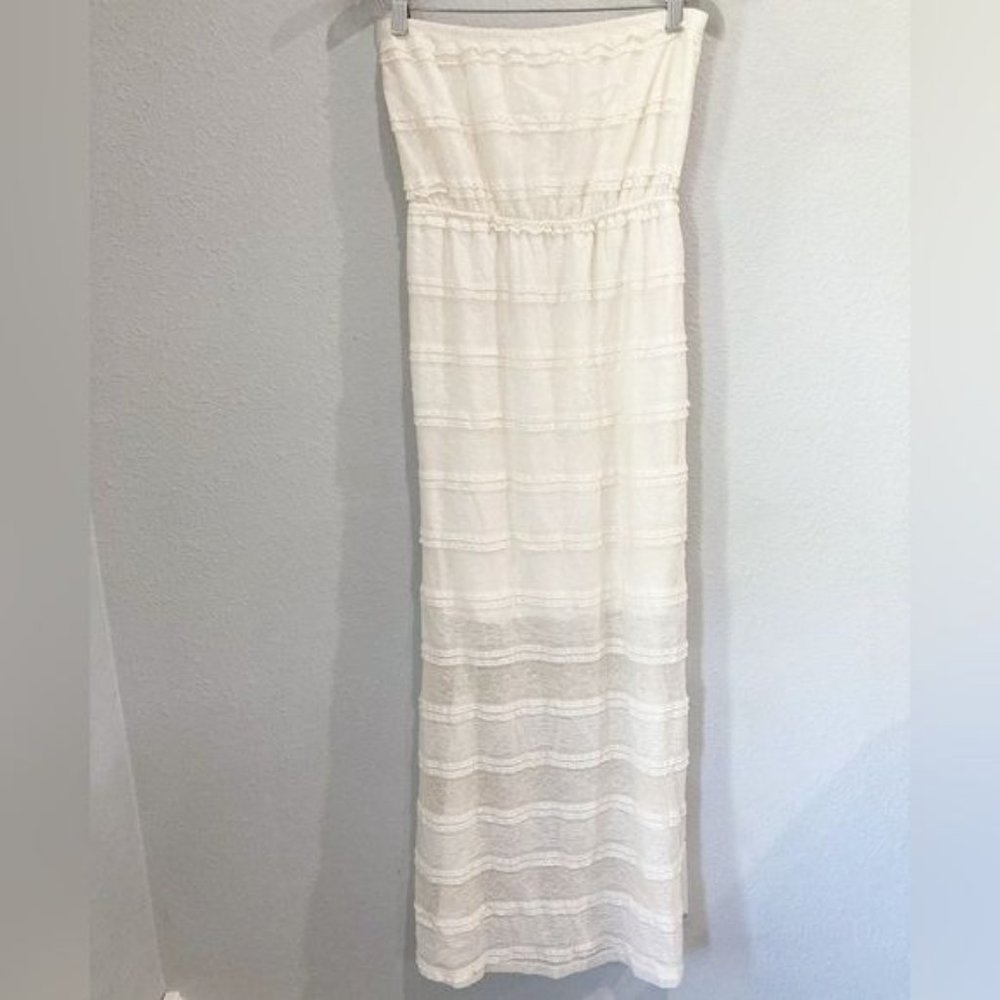 Boho Cottagecore Neutral Tiered Western Lace Coastal Maxi Dress or beach coverup